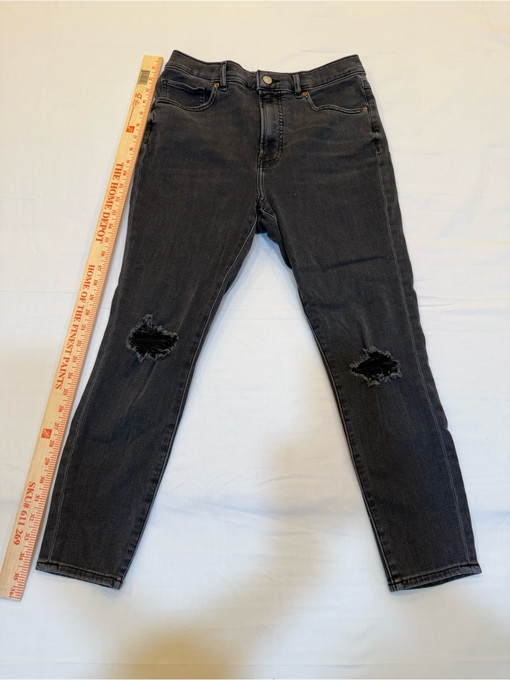 Express Black Distressed Knee Skinny Jeans High Rise 4 way Hyper Stretch